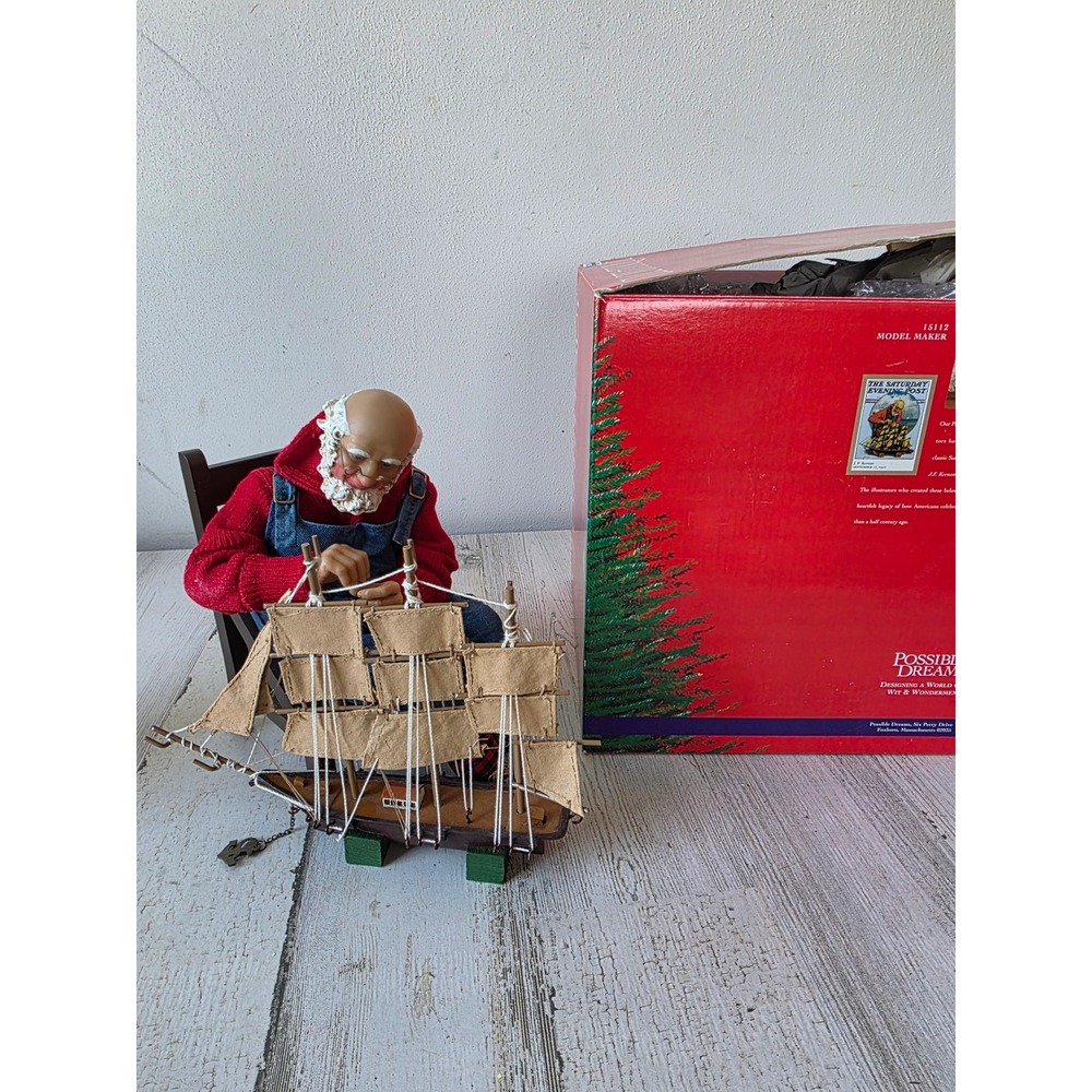 Clothtique model maker ship 15112 Santa sailboat Xmas‎ decor